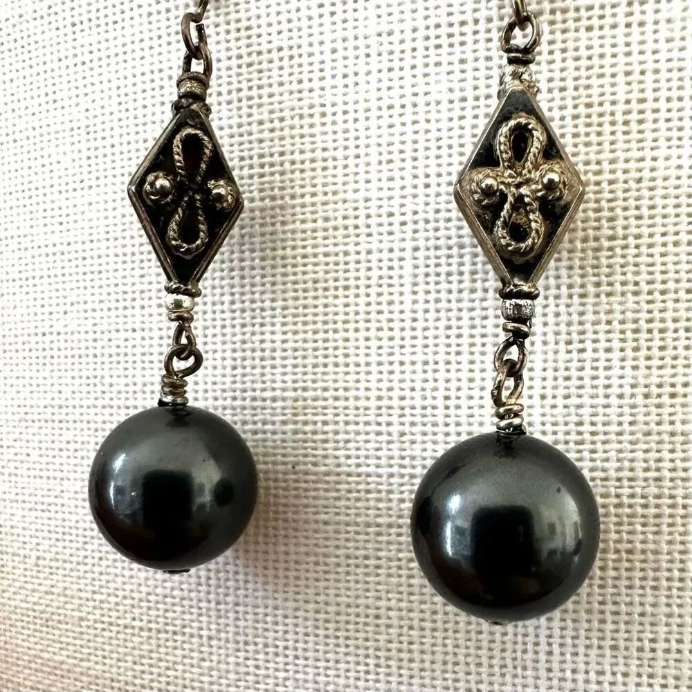 Sterling Silver  Faux Pearl Dangle Earrings